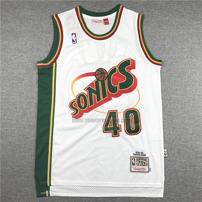 Camiseta Seattle SuperSonics Shawn Kemp NO 40 Historic Retro Blanco